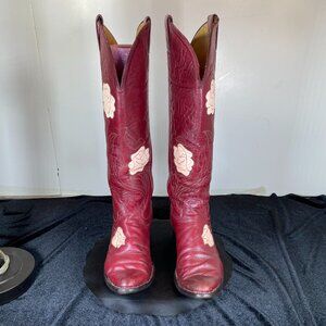 Rare, 7B Women's Vintage Justin All Leather, Red Oxblood Full Calf Western Boot,